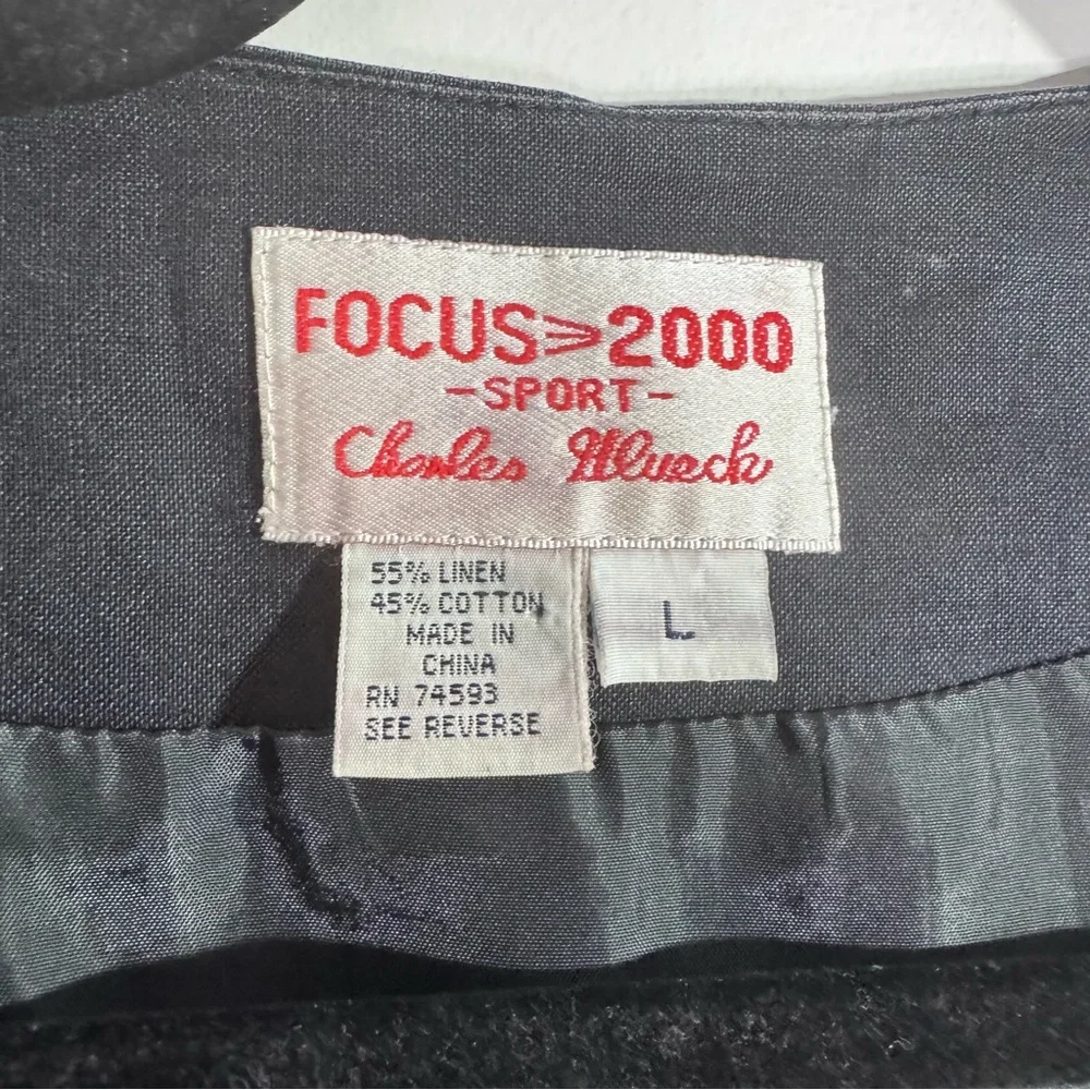 Vintage Focus 2000 Linen Vest Large Black Button Front Minimalist 90s